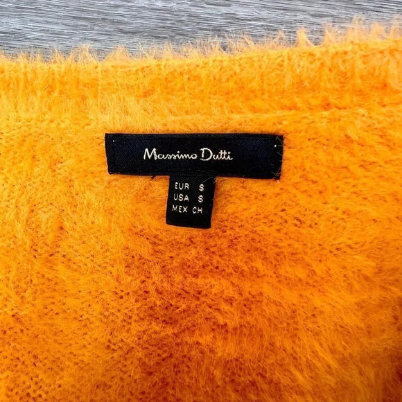 Massimo Dutti Women's Orange V-Neck Long Sleeve Pullover Faux Fur Sweater Small - Picture 4 of 8